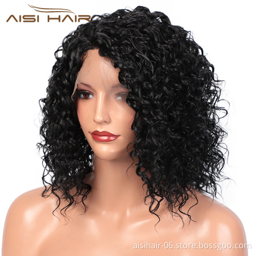 Aisi Hair Top Quality Short Deep Curly Natural Black Bob Wig Wholesale Afro Curly Synthetic Swiss Lace Wigs For Black Women